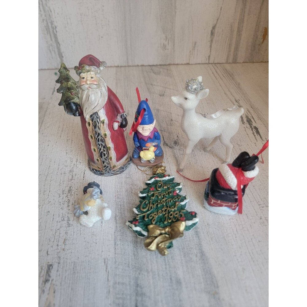 Santa Claus white deer variety elf tree ornament Xmas set